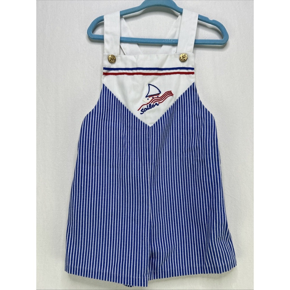 Vintage Little Bit Sailor Overalls Size 3T Made In USA blue Stripe Pants Bottoms